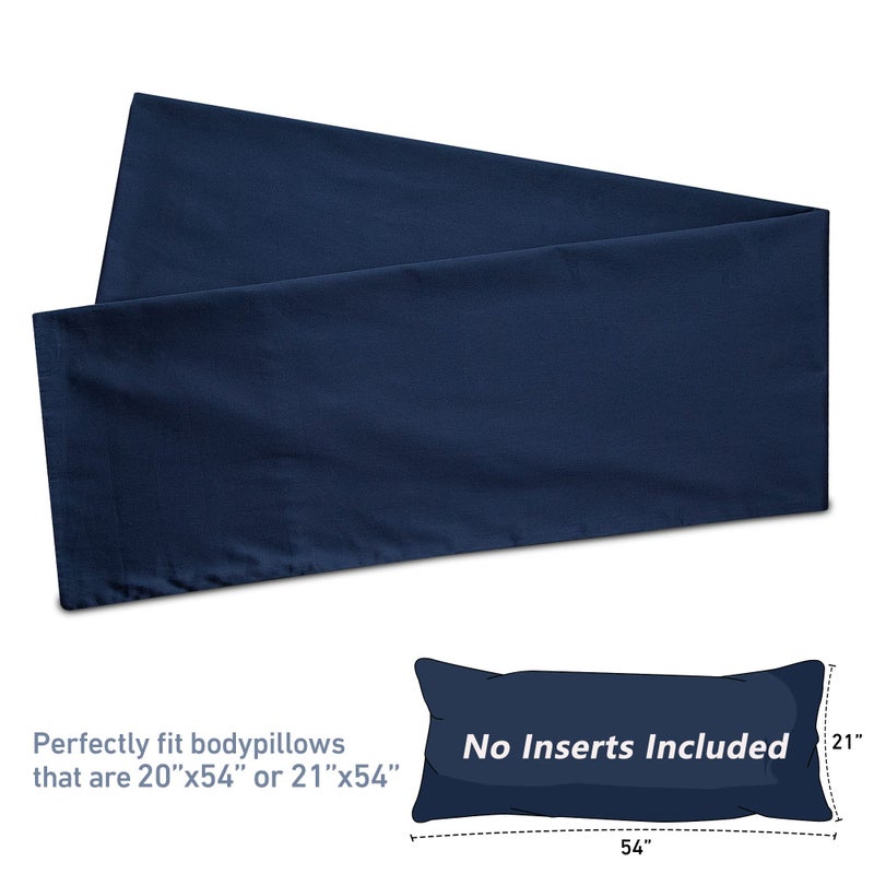 Leeden Body Pillow Cover, 100% Cotton, 800 Thread Count, Soft Breathable Long Pillow Case, Envelope Closure (Navy Blue,21"x 54") - Image 3